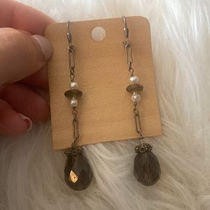 Smoky quartz and pearl drop earrings